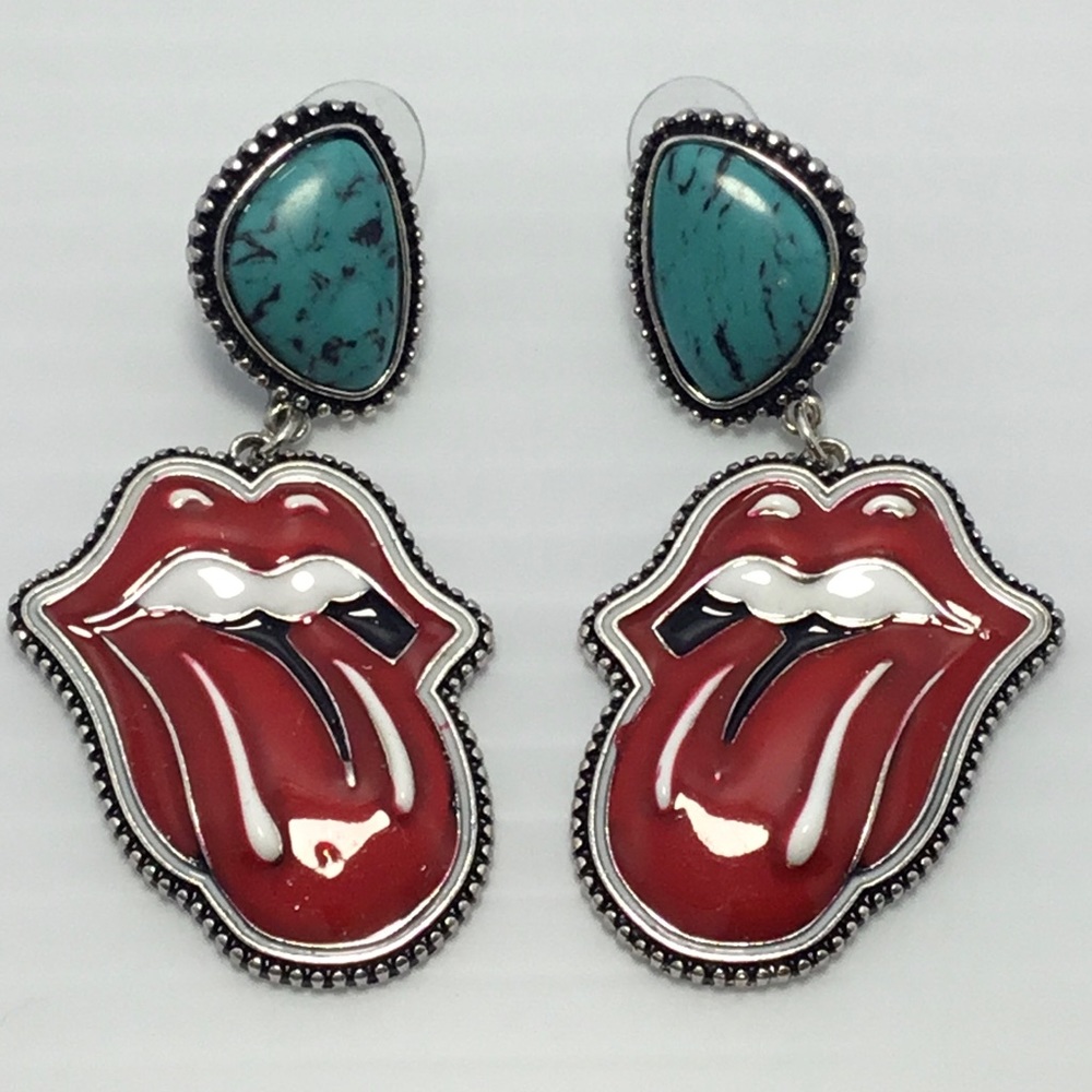 Cowgirl Western Hip Tongue and Turquoise Stone Dangle Earrings